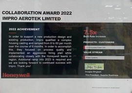 Impro Aerotek Won Honeywell Aero 2022 Collaboration Award